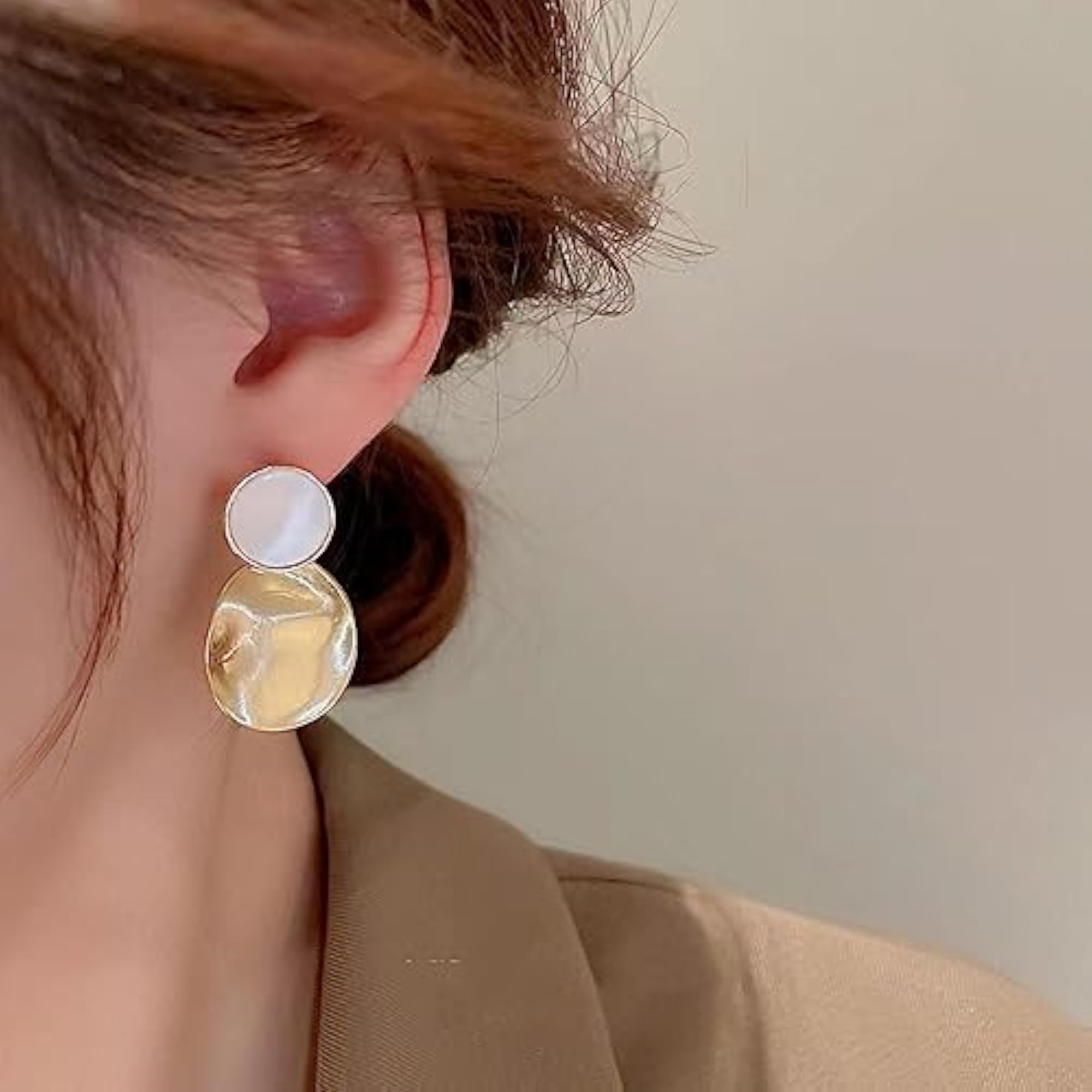 Women's Beaten Matte Finish 18K Gold Copper Drop Earrings